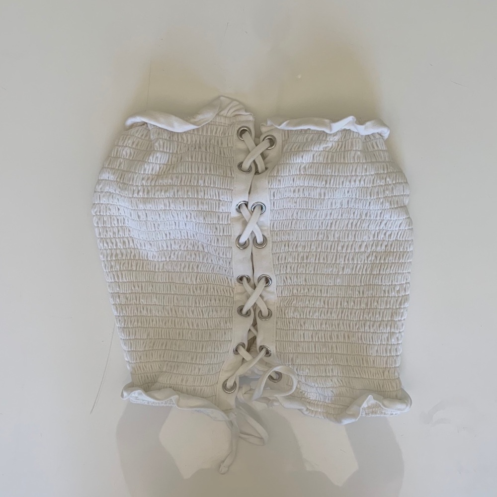 Express xs smocked white crop top